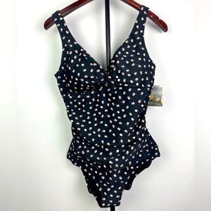 Seekers Australia Black Shaping Tan White Polka Dot One Piece Bathing Suit Sz 10